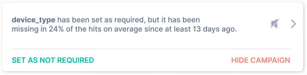 Example of a specification warning automatically spotted by Trackingplan