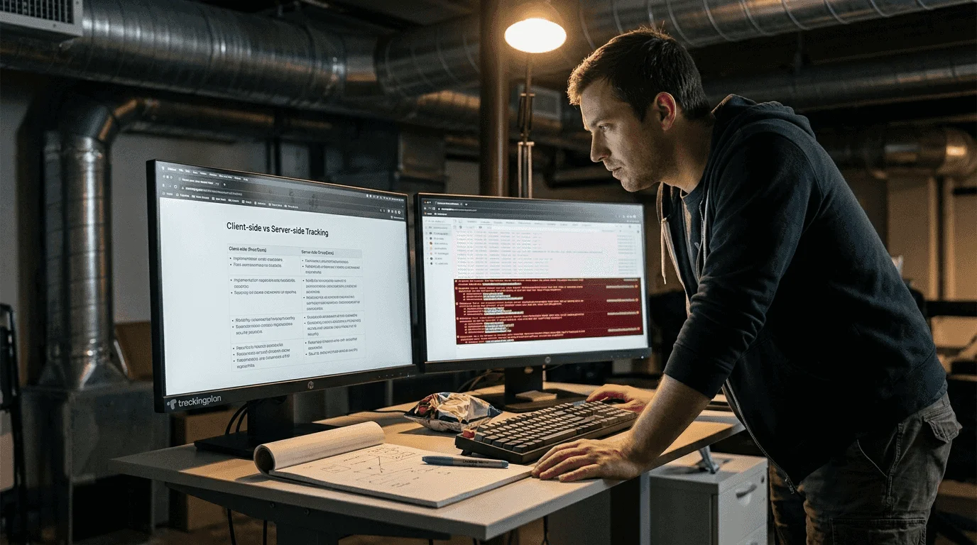 IT specialist comparing tracking systems on monitors