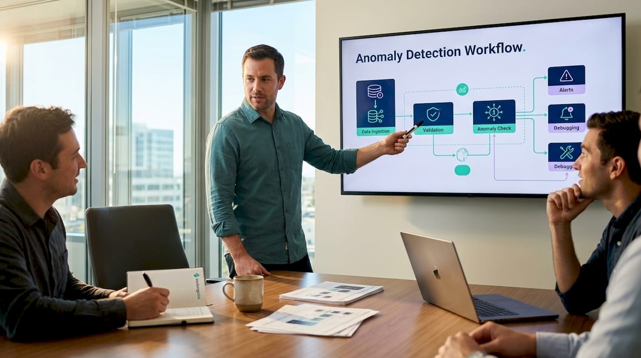 Engineer presenting anomaly detection workflow